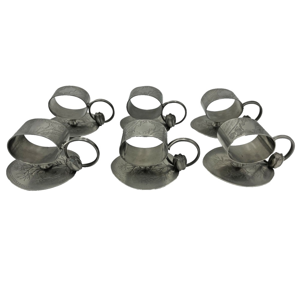 Set of 6 Reproduction of‎ Antique Metal Water Lily Napkin Rings